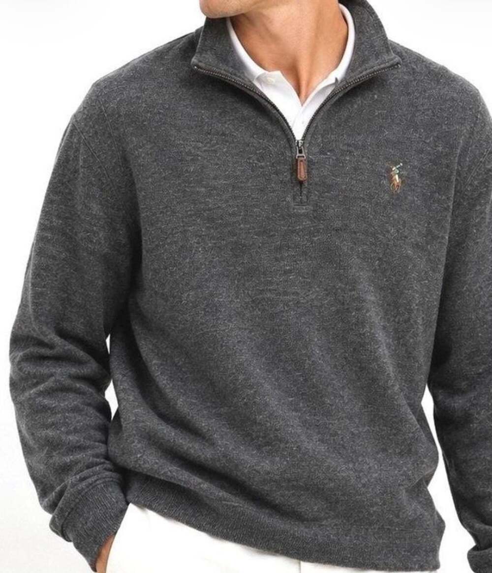 1XB Polo Ralph Lauren Men's Gray Estate Rib Quarter-Zip Pullover Sweater